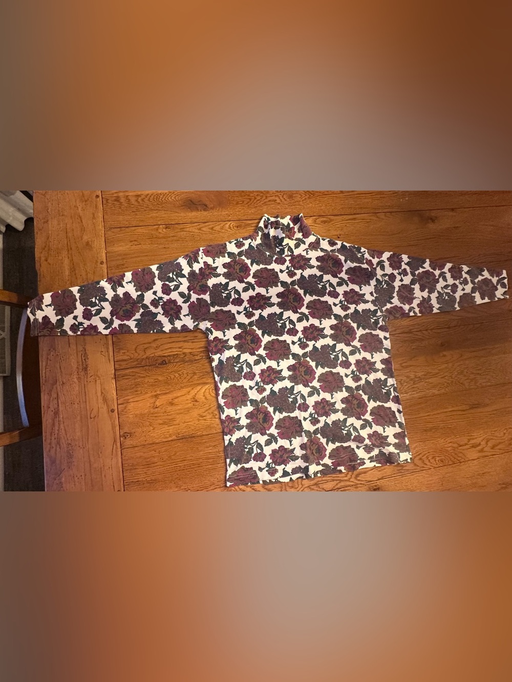 Vintage Eddie Bauer Gold Floral Mock Neck Top M 100% Cotton Made in USA Retro 90